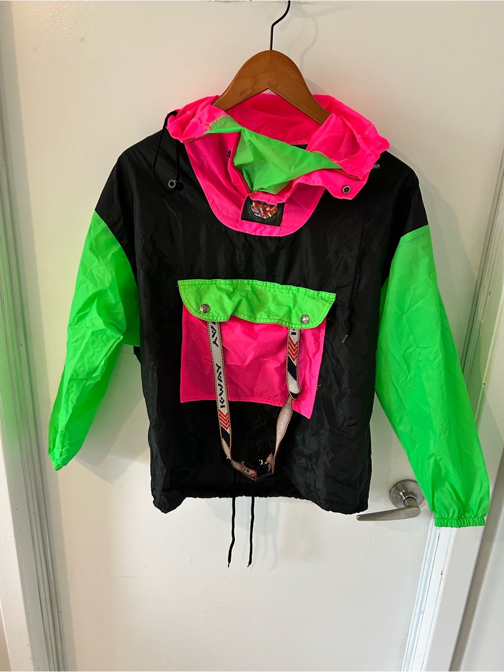 K-Way Colorblock Anorak Jacket - Hot Pink, Black & Neon Green